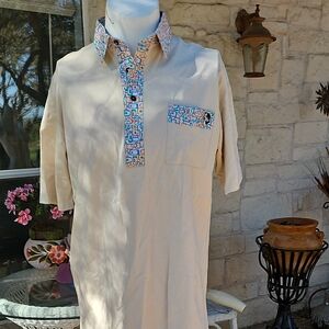 New No Tag NATION GOLF CO Beige Polo Shirt with Psychodelic Patterned Accents XL